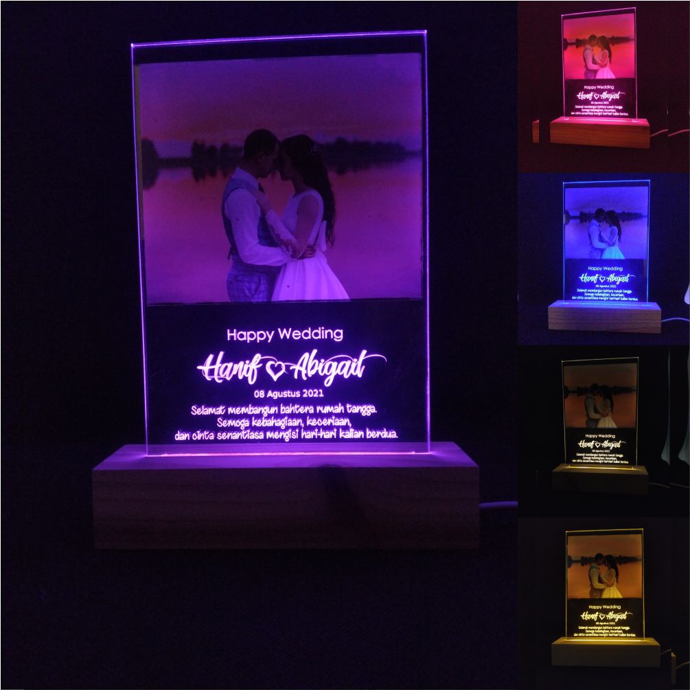 Lampu Tidur Foto Kado Pernikahan Hadiah Wedding 3D LED Akrilik CUSTOM FOTO &amp; DETAIL