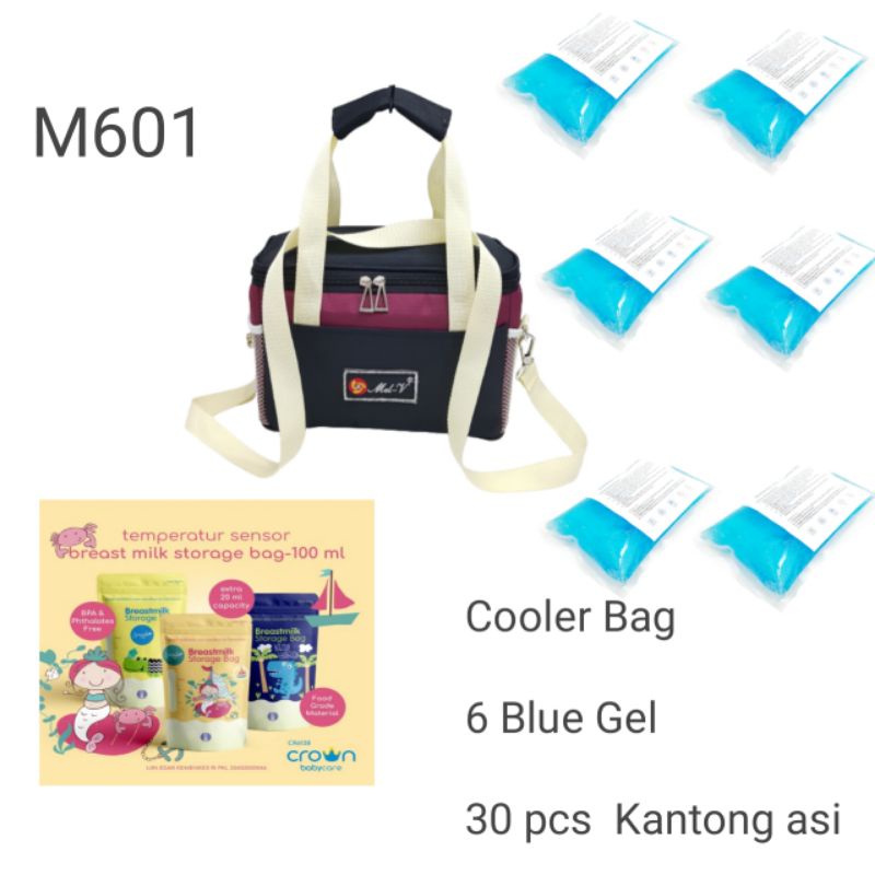 Paket Tas asi+ Kantong Asi Crown Baby care 100ml isi 30pcs + 3 ice gel S1 / PAKETAN / TAS PERLENGKAPAN ASI ASIP