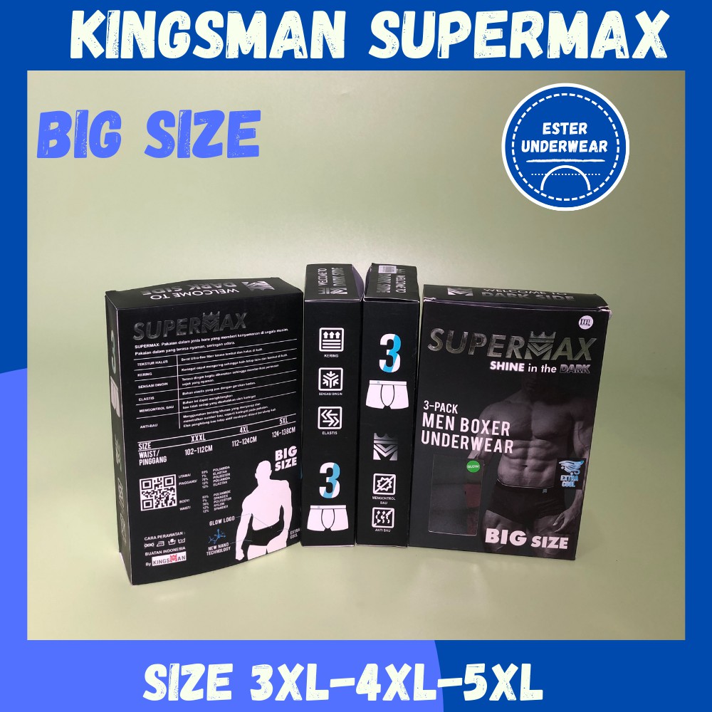 Celana Boxer kingsman SUPERMAX BIG SIZE ISI-3 PCS  EXTRA COOL