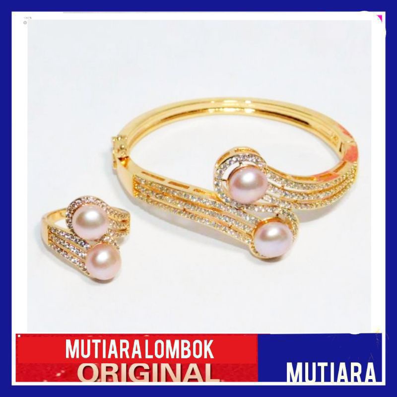 set perhiasan gelang cincin mutiara lombok asli mutiara air tawar mutiara lombok jewellery pearl