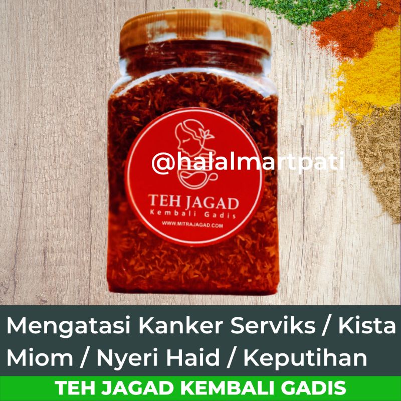 [100g] Teh Jagad Kembali Gadis Jamu Manjakani Obat Herbal Keputihan Kista Ovarium Miom Kanker Serviks Pelancar Lancar Haid Telat Datang Bulan Detok Pembersih Rahim Promil Cepat Hamil Kewanitaan Perapat Perapet Rapet Miss V Wanita Kewanitaan Perawan Herbal