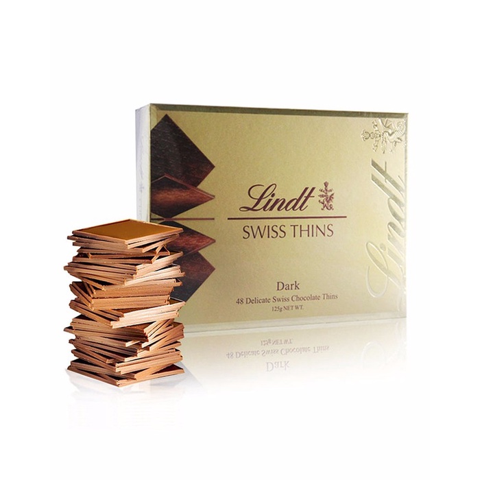 

COKELAT- PROMO !! LINDT SWISS THINS DARK CHOCOLATES - COKLAT IMPORT SWISS -COKELAT.