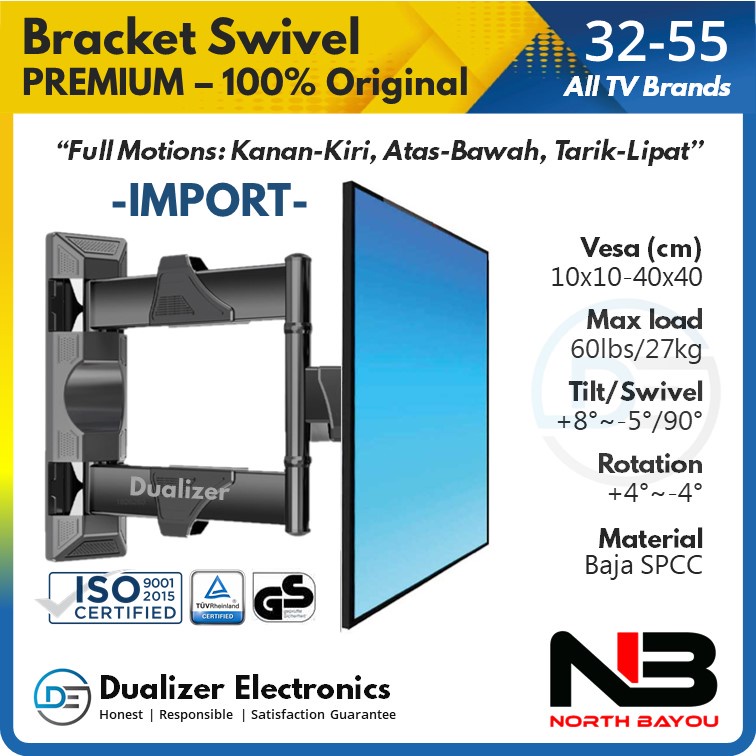 Bracket TV Swivel/Swifel Lengan Smart TV LED 32 40 42 43 49 50 55 Inch Premium NB P4