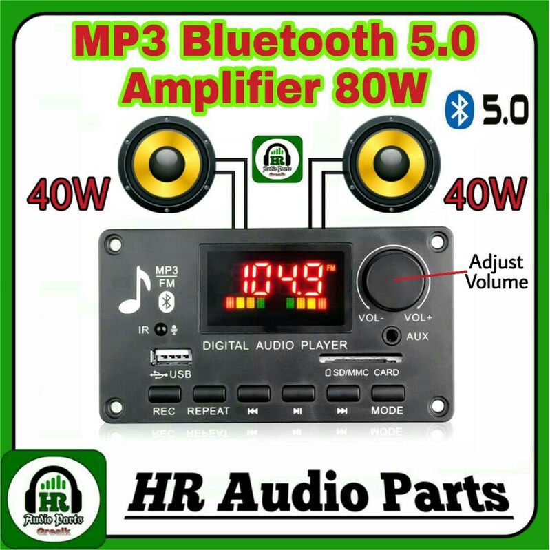 MP3 Bluetooth 5.0 Plus Amplifier 80W ( 2x40W ) with Potensio Volume Modul Mp3 Player