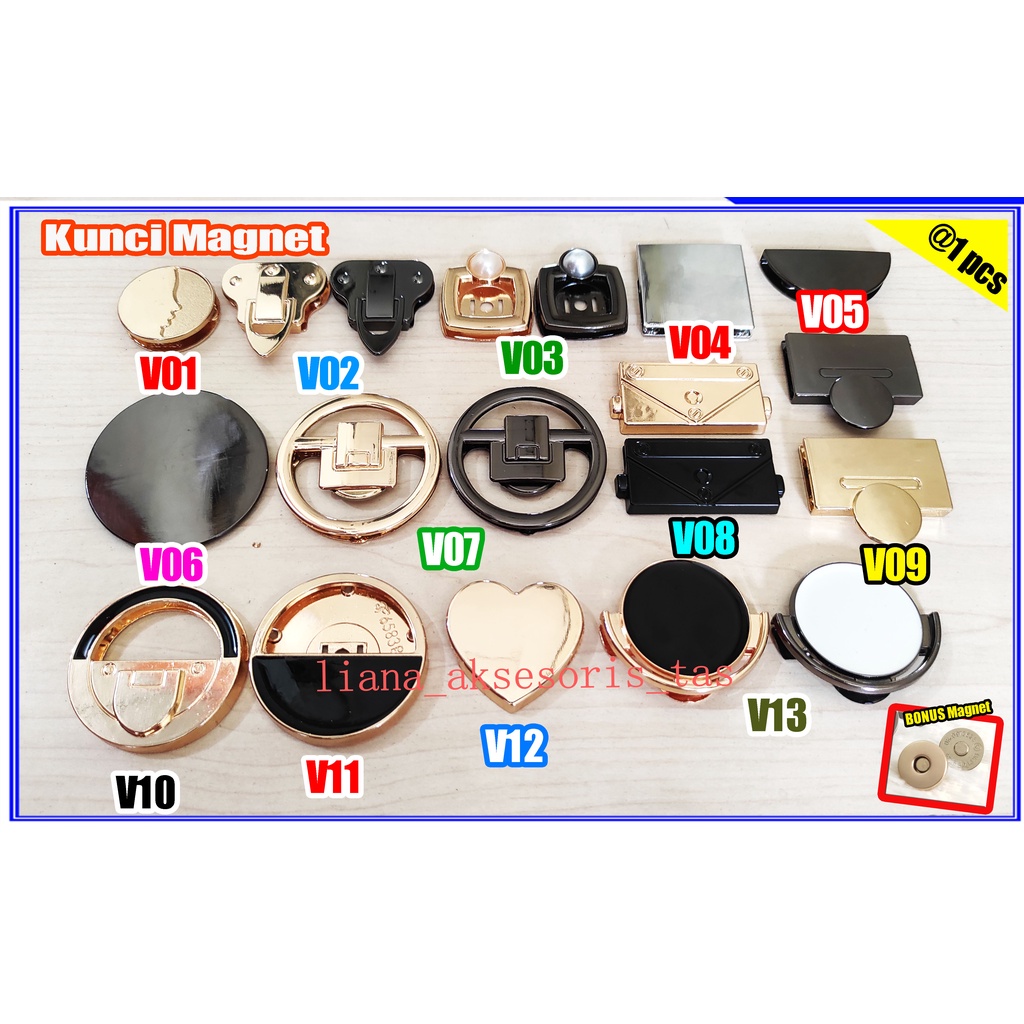 AKSESORIS TAS CEWEK KUNCI TAS VARIASI KUNCI MAGNET TAS IMPOR (@1 PCS) VARIASI TAS MAGNET