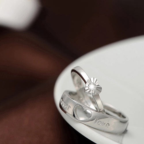 Hu Hu Hu Hu Hu Alat Bantu Pasang Kacamata♡ Cincin Open Ring Desain Hati Hollow Lapis Silver Untuk Pasanganpriawanita