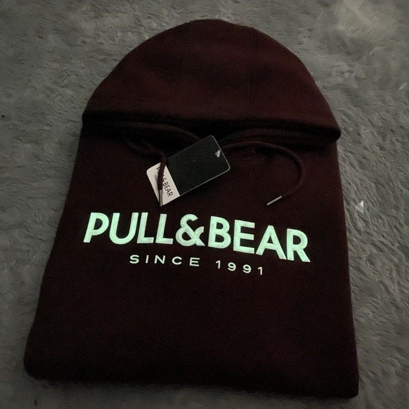 SWEATER HOODIE PULL&amp;BEAR FLOKING TIMBUL KARET 3D  GLOW IN THE DARK  FULLTAG &amp; LEBEL PREMIUM (TERBESELLER) UNISEX PRIA WANITA