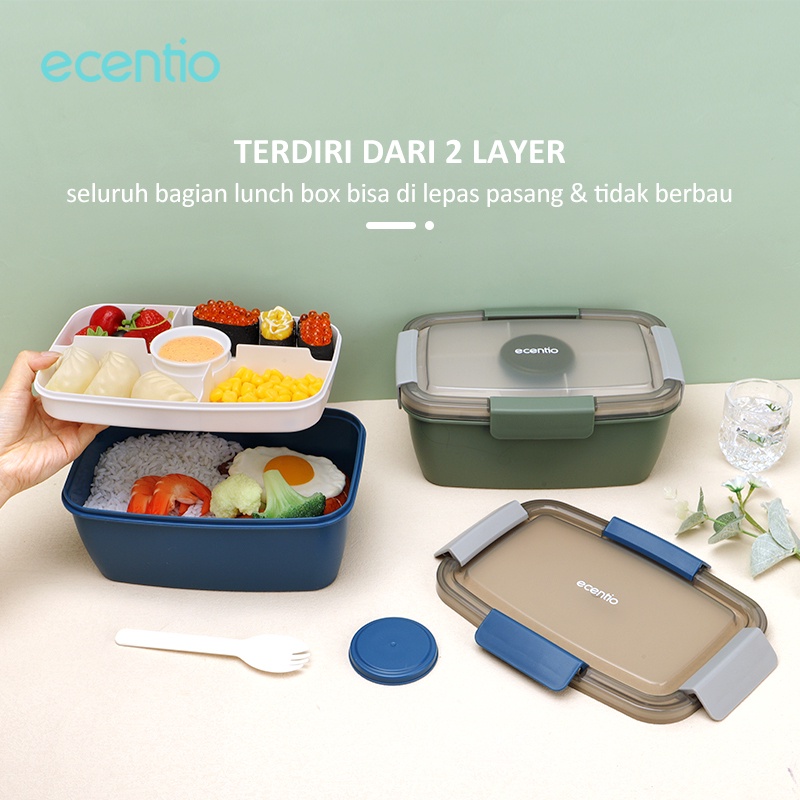 Foodi tempat makan anak 2 susun 2000ml/lunch box set kotak makan double layer 2L Hijau/biru/free kotak/sauce cup