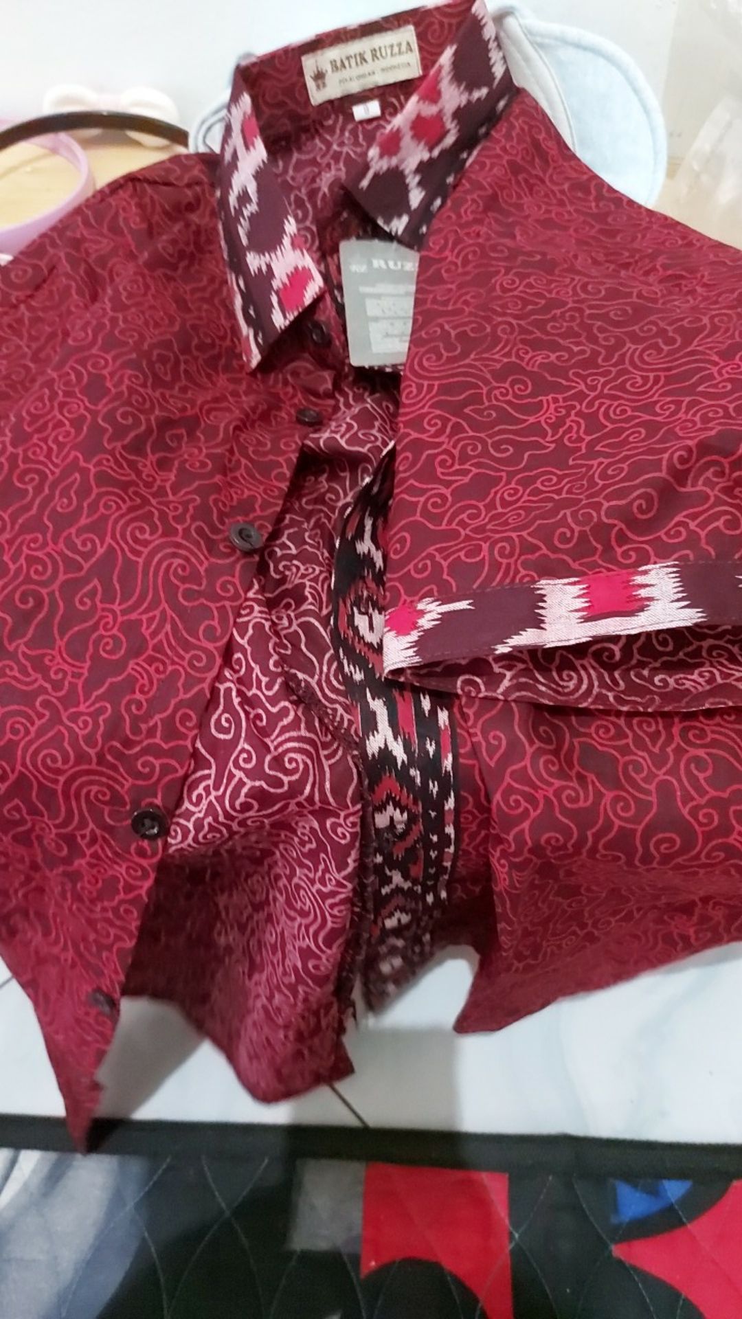 Ruzza Batik Anak Ukuran 0-15 Tahun Kemeja Motif Kipas Hitam Merah Phoenix Pink