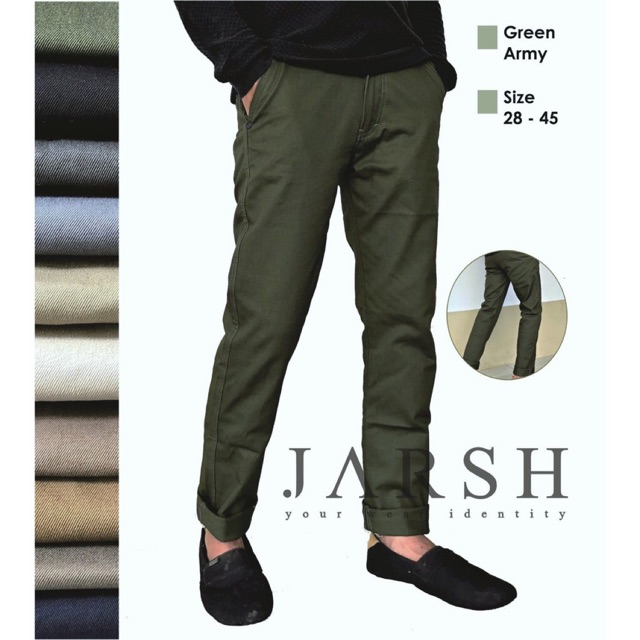 Celana Chino Panjang Pria Big Size Hijau Green Army Model Slimfit Original Shopee Indonesia