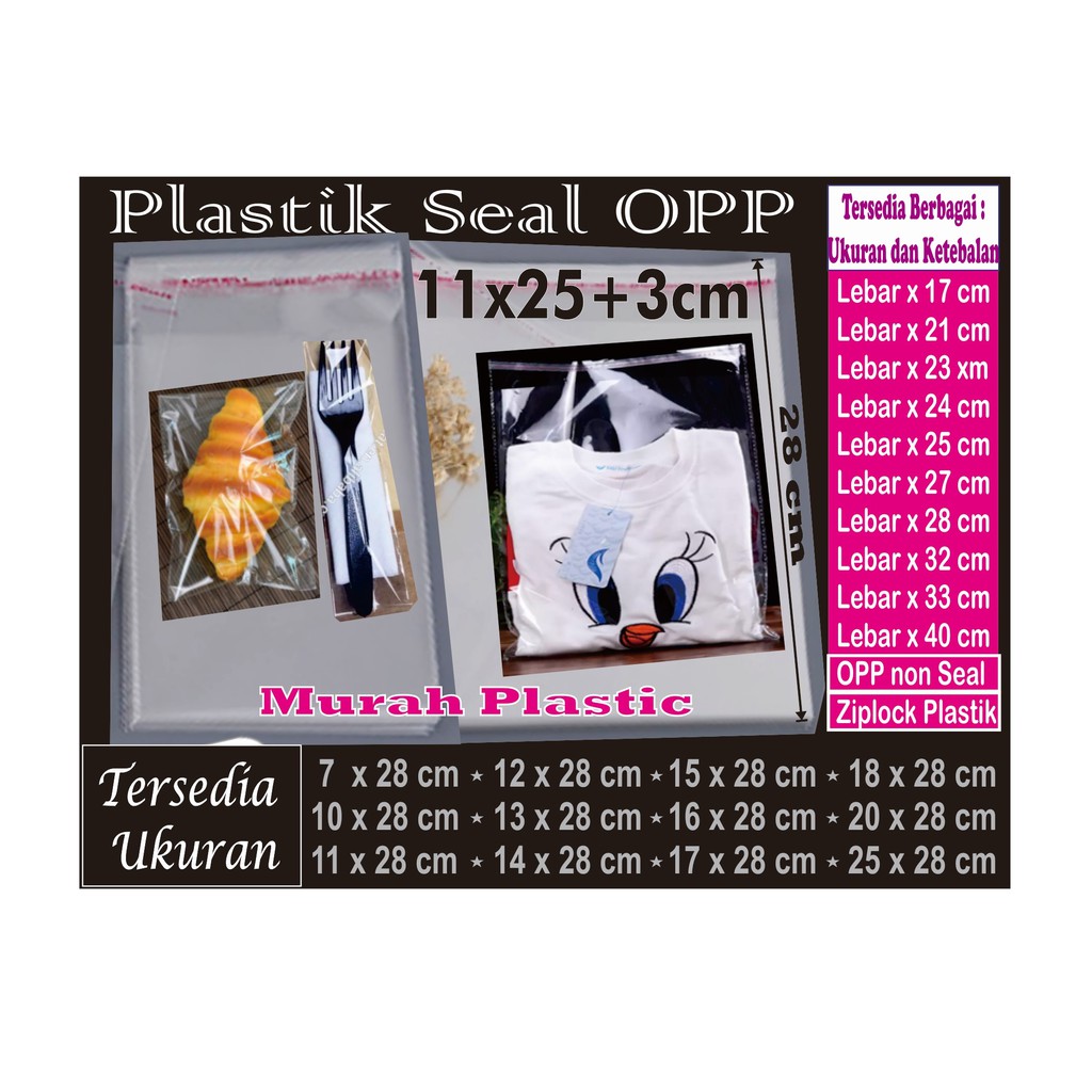 Plastik OPP 11 x 25+3  isi 100 pcs + lem/undangan/roti/souvenir/dll