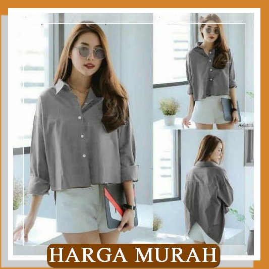 Ardyla Shirt - Atasan Wanita Remaja Fashion - Kemeja Polos Cewek  SV684 [Kemaja Sherina Abu Sw] Keme