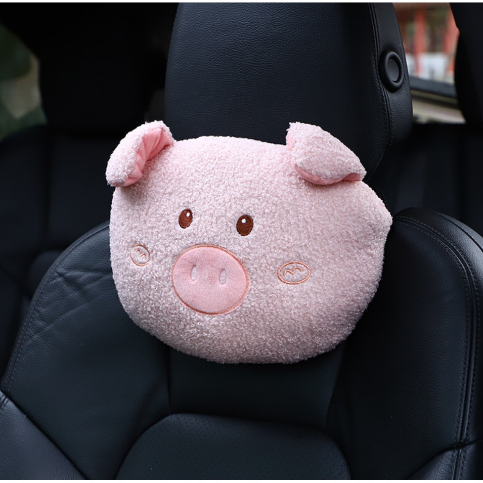 Bantal Penyangga Kepala Jok Mobil Sarung Safety Belt BABI PIGGY BLUDRU Car Headrest