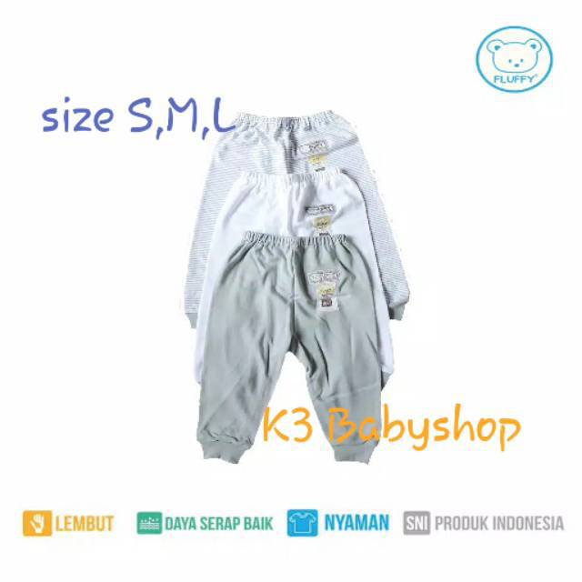 Set 3 pcs celana panjang rib fluffy SML S M L grey white putih abu SNI celana pampers bayi anak