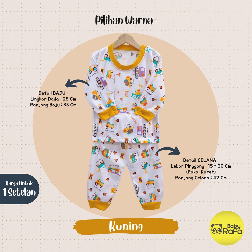 Setelan Piyama Baju Bayi Panjang 3 - 18 Bulan merk Bolo - Bolo SNI motif BIG EXCAVATOR BULLDOZER TRUCK