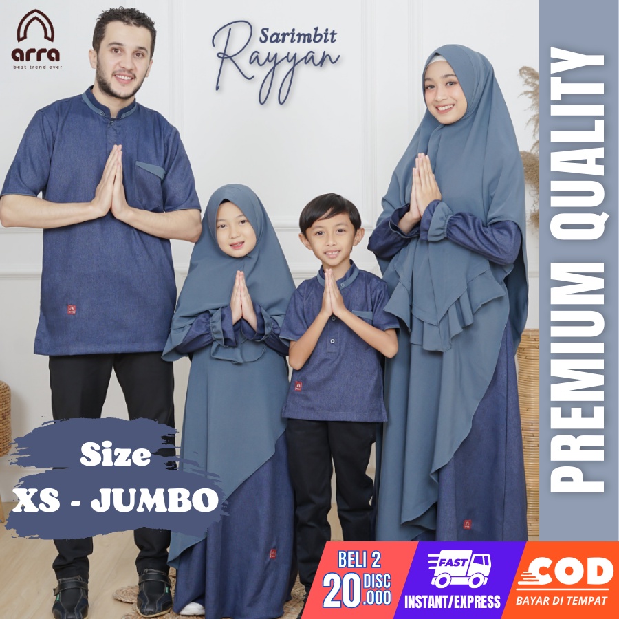 Baju Muslim Sarimbit Set Keluarga Lebaran Terbaru Warna Biru Rayyan Arra R1A
