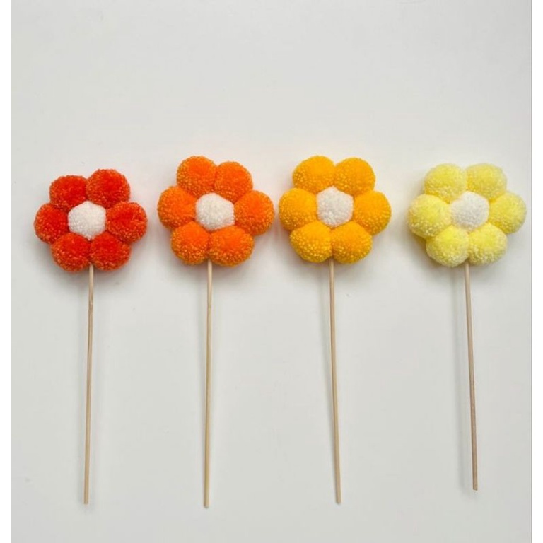 (READY STOK) pompom flower dengan batang  / macrame wall hanging (HD 160)