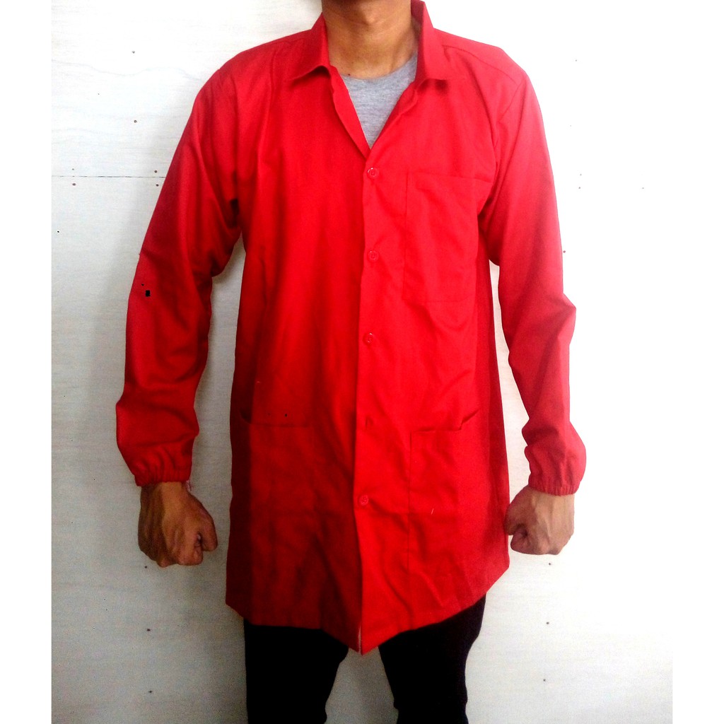 Jas Lab / Laboratorium Farmasi Dokter Lengan Panjang Merah