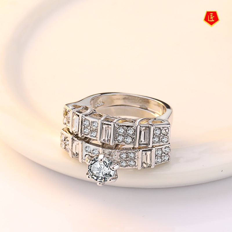 [Ready Stock]Fashion Luxury Inlaid Diamond Ring Set