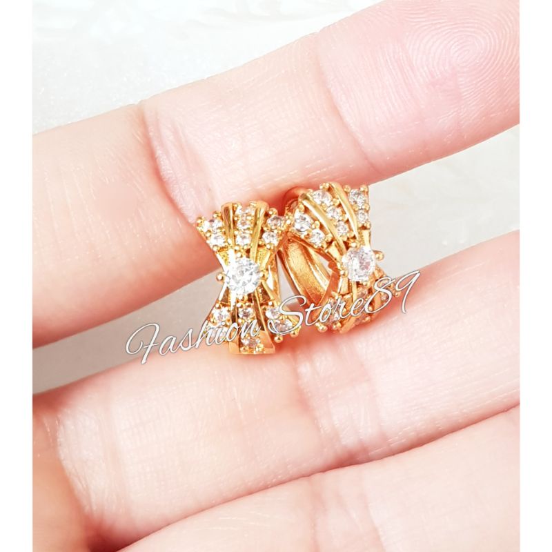 Anting Jepit Pita Perhiasan Lapis Emas 18k Impor Yaxiya Xuping impor Berkualitas Anting Tusuk Jepit Pita Fashion impor