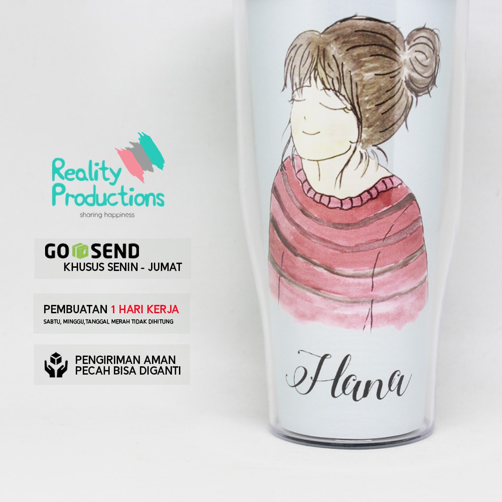 Tumbler Doodle Wanita Casual Non Hijab untuk Kado Ulang Tahun