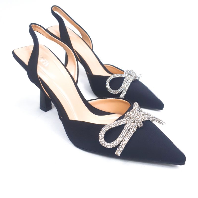 ZR Mid Kitten Slingback Heels with Ribbon