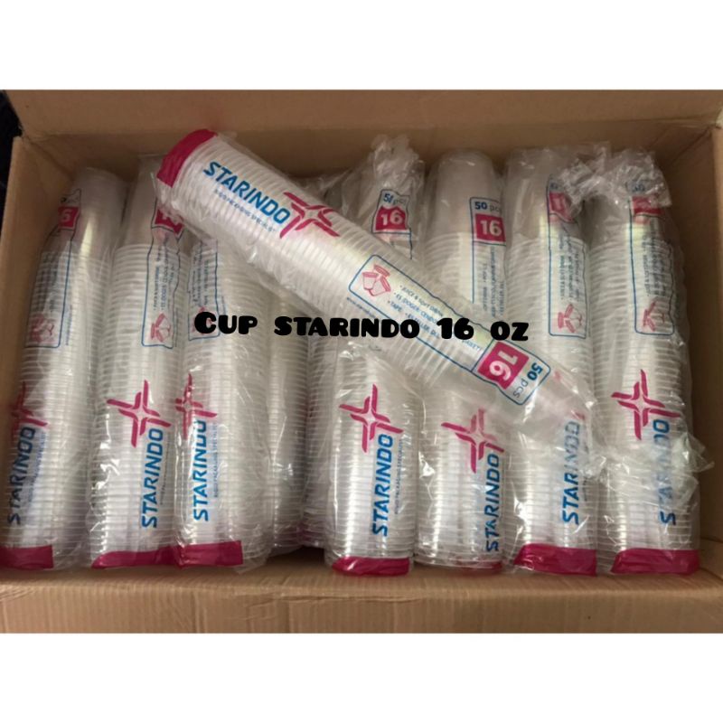 Cup 16 Oz Starindo isi 50 || Gelas Plastik Datar PP Bening