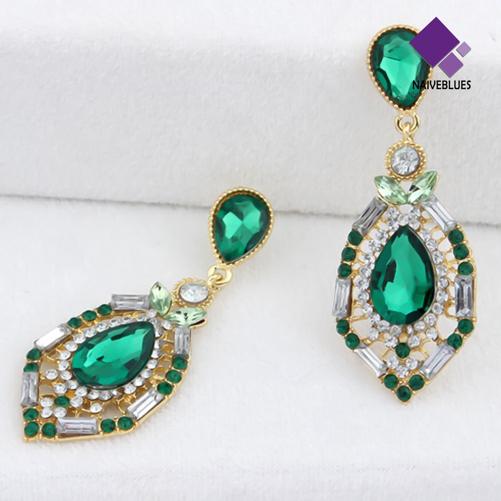 Anting Bentuk Teardrop Bahan Zinc Alloy Aksen Berlian Imitasi Untuk Wanita