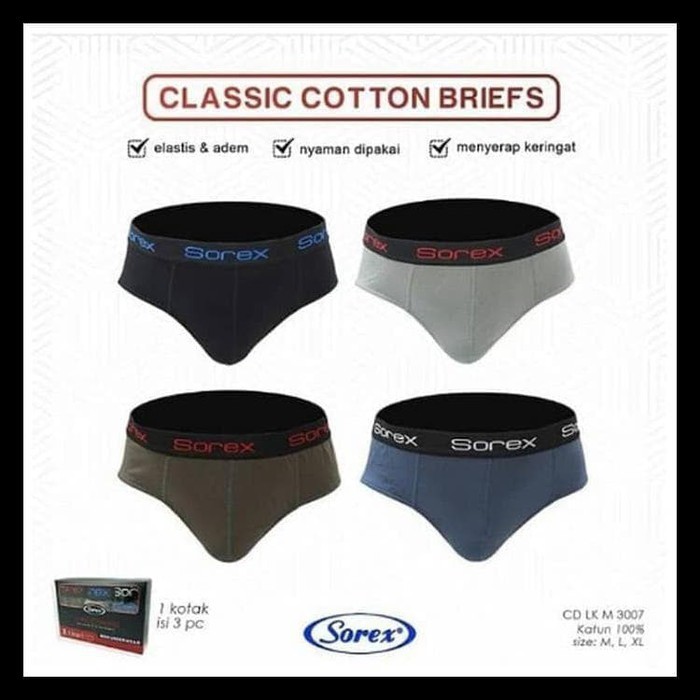 SOREX CELANA DALAM SEGITIGA KATUN LAKI 3007 , SEMPAK COWO CD PRIA SOREX KATUN 100%