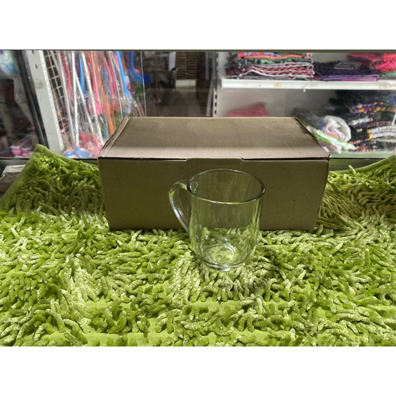 Gelas kaca gendut - Gelas kopi gagang - Gelas kaca bening MEGA STORE