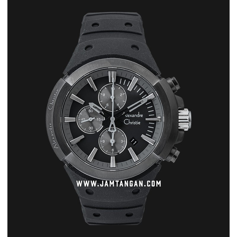 Alexandre Christie AC 6566 MC RIGBA Chronograph Black Dial Black Rubber Strap