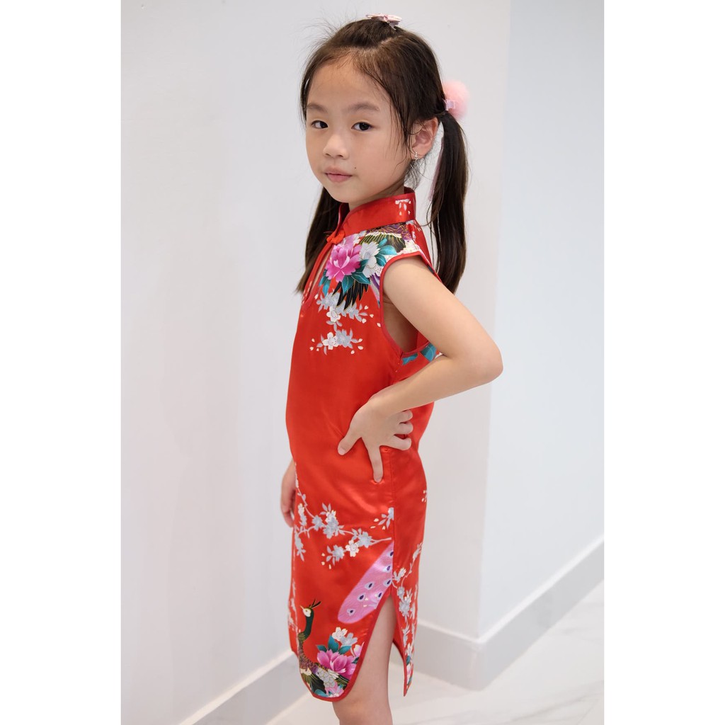 Cheongsam China Anak Perempuan Flower Peacock