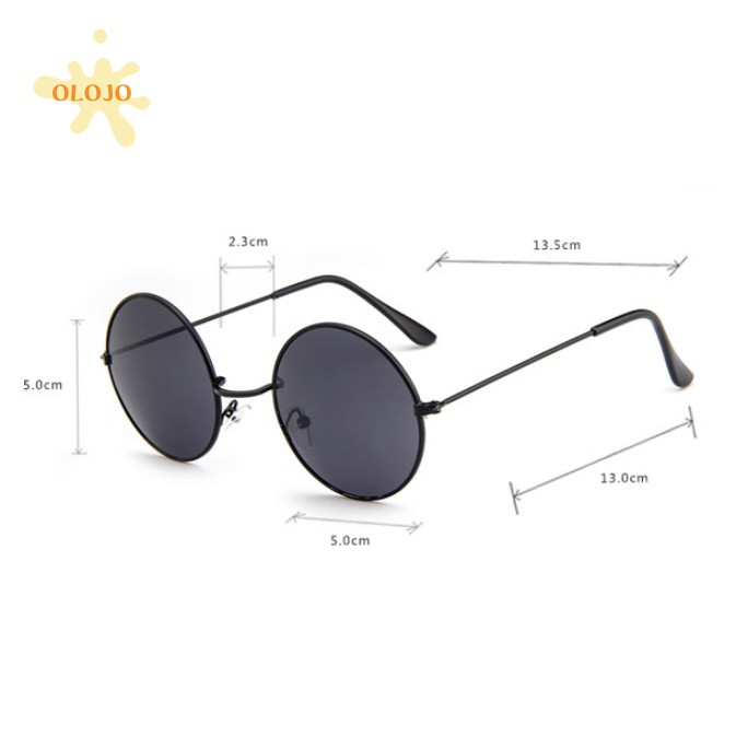 OLOJO [Bayar di Tempat] Kacamata lingkaran klasik Wanita Pria Hitam Retro Lensa Warna Frame Bulat Women Sunglasses