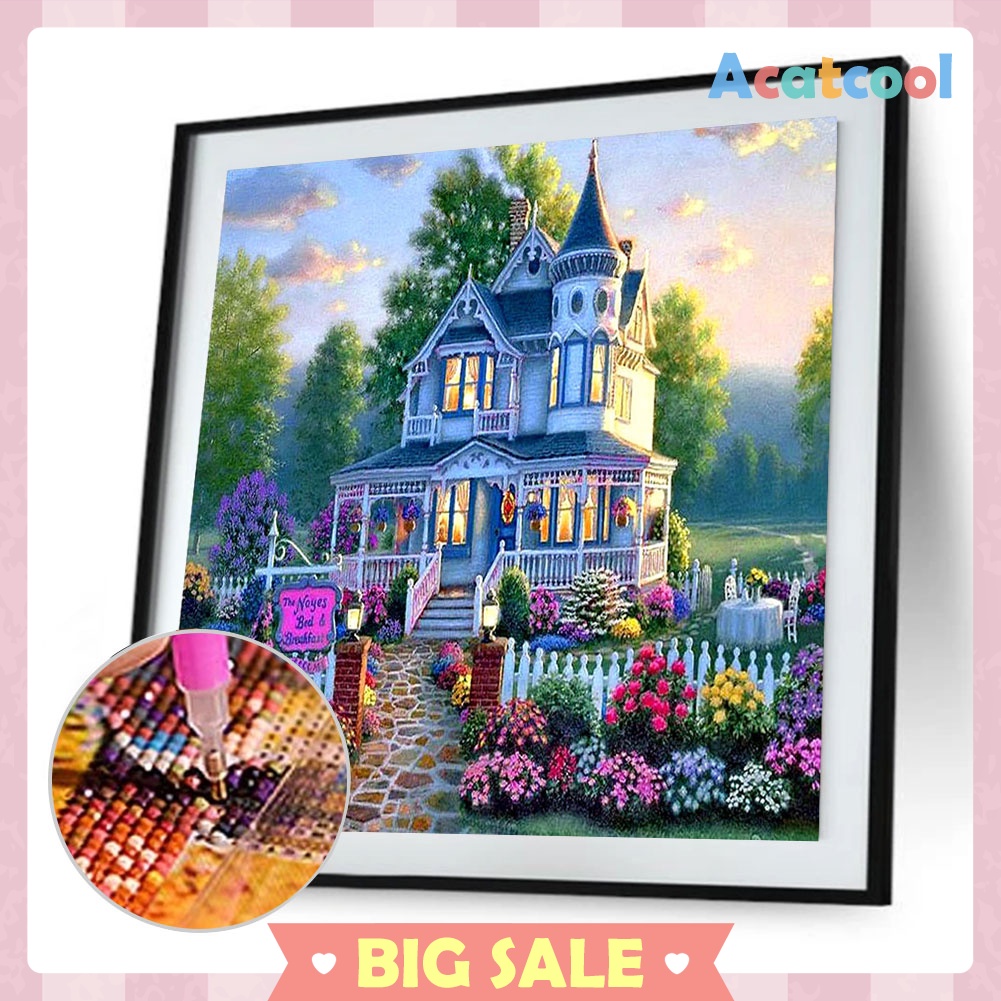 Flower Villa DIY Full Drill Round Diamond Painting Cross Stitch Art Craft