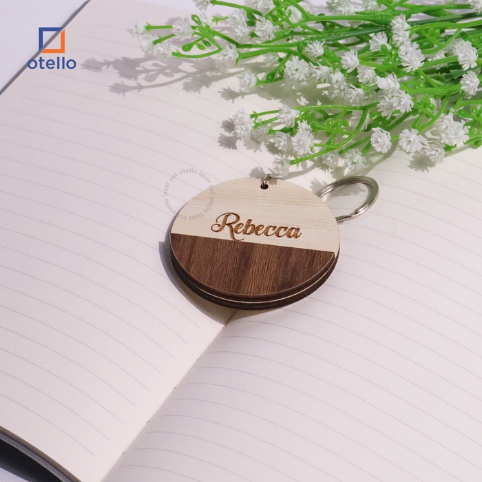 Gantungan Kunci Kayu Double Wooden Custom Nama Keychain Ganci Keyring Keren Otello