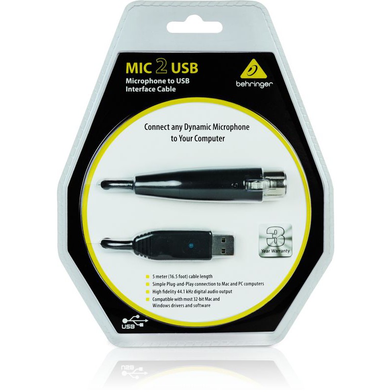Behringer MIC 2 USB Mic Cable Audio XLR to USB INTERFACE CABLE