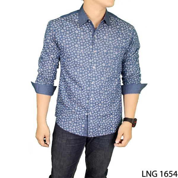 Kemeja Casual Lelaki Katun Navy – LNG 1654