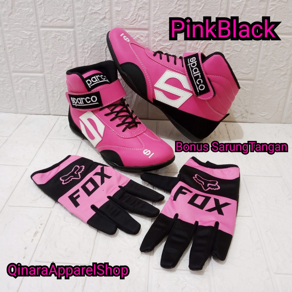 Sepatu drag race PINK  sepatu touring FREE GLOVE  keren new  sepatu balap keren sepatu berkendara touring sunmori atau harian juga oke bonus sarung tangan