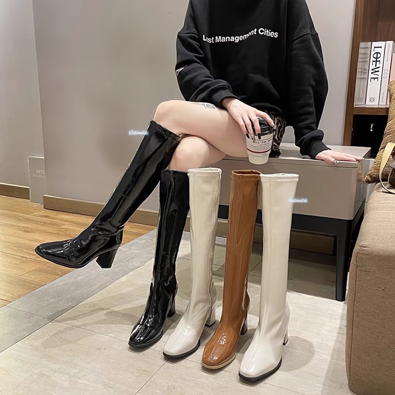 Jual High Knee Boots Import Wanita Glossy Jessica Sepatu Overknee High ...