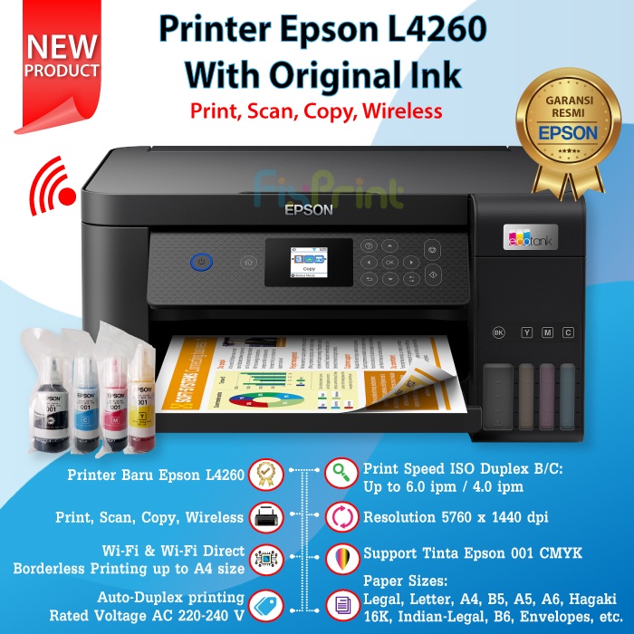 Printer Epson EcoTank L4260 All-in One Print Scan Copy WiFi Duplex New