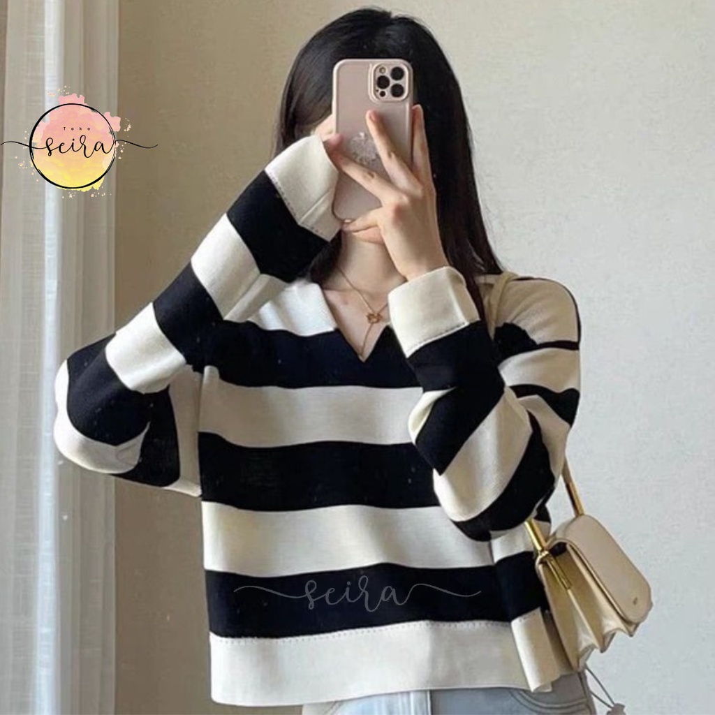 [BISA COD] Crop Rajut Alda Strip / Sweater Fuji Rajut Motif Garis / Thania Blaster Sweater / Tebal Blaster Thania / Polo Stripe Rajut / Crop Fuji / Fuji Crop Top Stripe