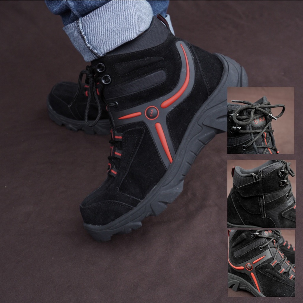 Sepatu Pria Boots Safety DLT 5AA Sepatu Gunung Septi Ujung Besi Kerja Pria Outdoor Adventure