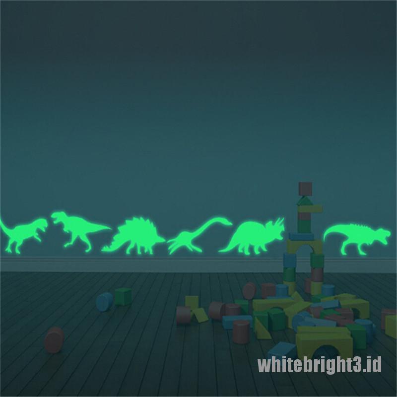 (white3) 9pcs / set Stiker Dinding Gambar Dinosaurus Glow in the Dark Untuk Kamar Anak