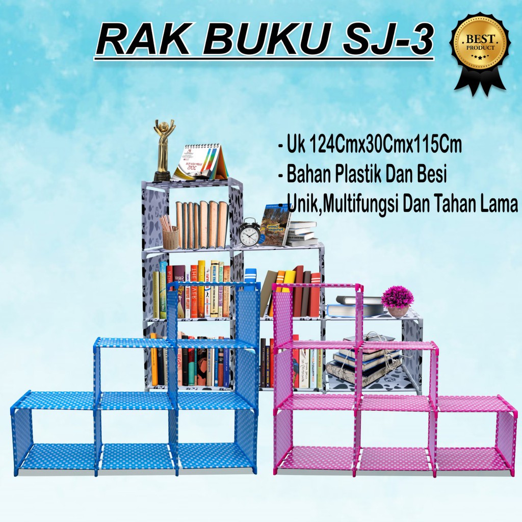 TERMURAH PRODUK NEW- Rak Buku Portable TRIPLE 3 Sisi Serbaguna 12 Layer 9 Ruang Susun Kode SJ-3 BISA COD