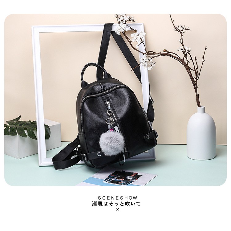 CYS Tas Ransel Mini Wanita Fashion Kulit PU Hitam Polos Kuliah Kerja Fashion Style Kasual T247