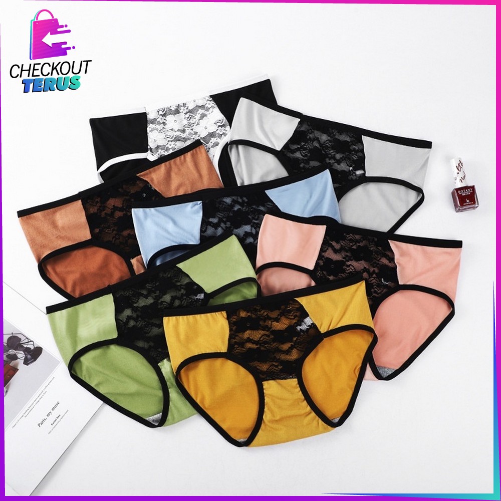 CT P130 Celana Dalam Wanita List Hitam Renda Bunga Motif Polos Kolor Dewasa Undies Wanita Import