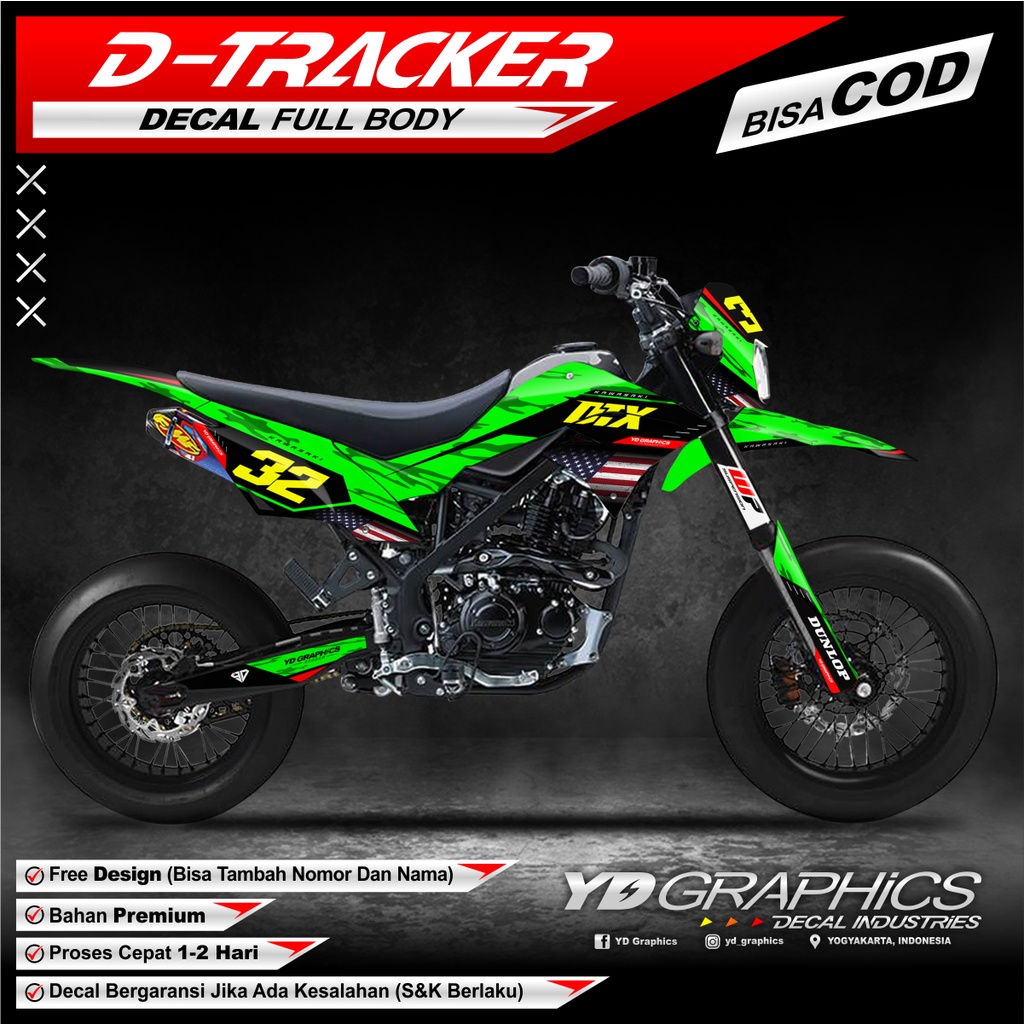 Decal Sticker Motor Cross KLX Dtracker 150 New, klx gordon, wr155  Fullbody motif loreng minimalis b
