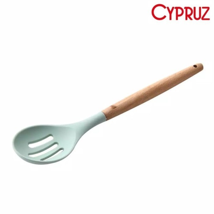 Cypruz Kitchen Tool Silicone AM0934 Sendok Sayur Lubang Gagang Kayu