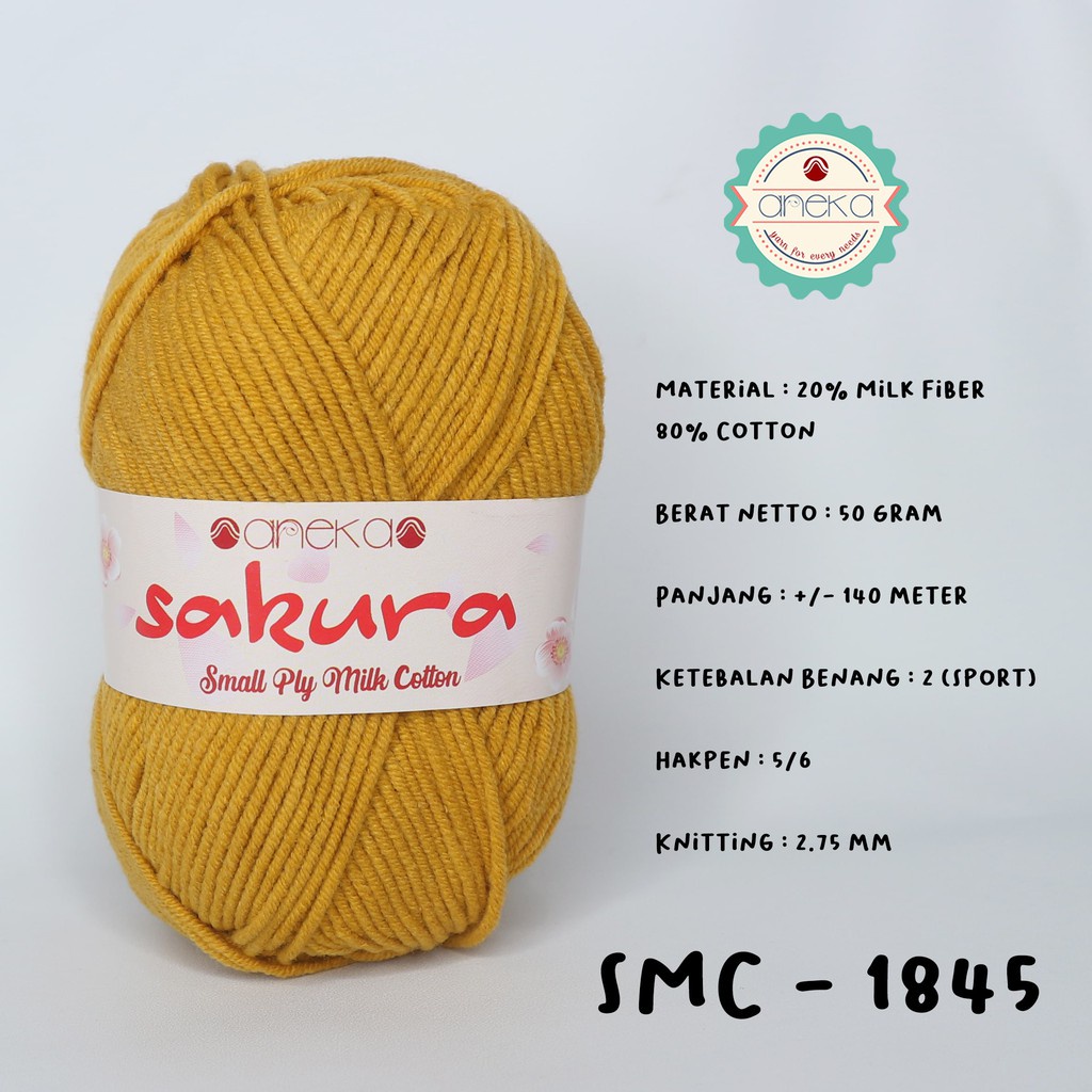 Benang Rajut Katun Susu 4 Ply / Sakura SMALL PLY Milk Cotton Yarn - 1845