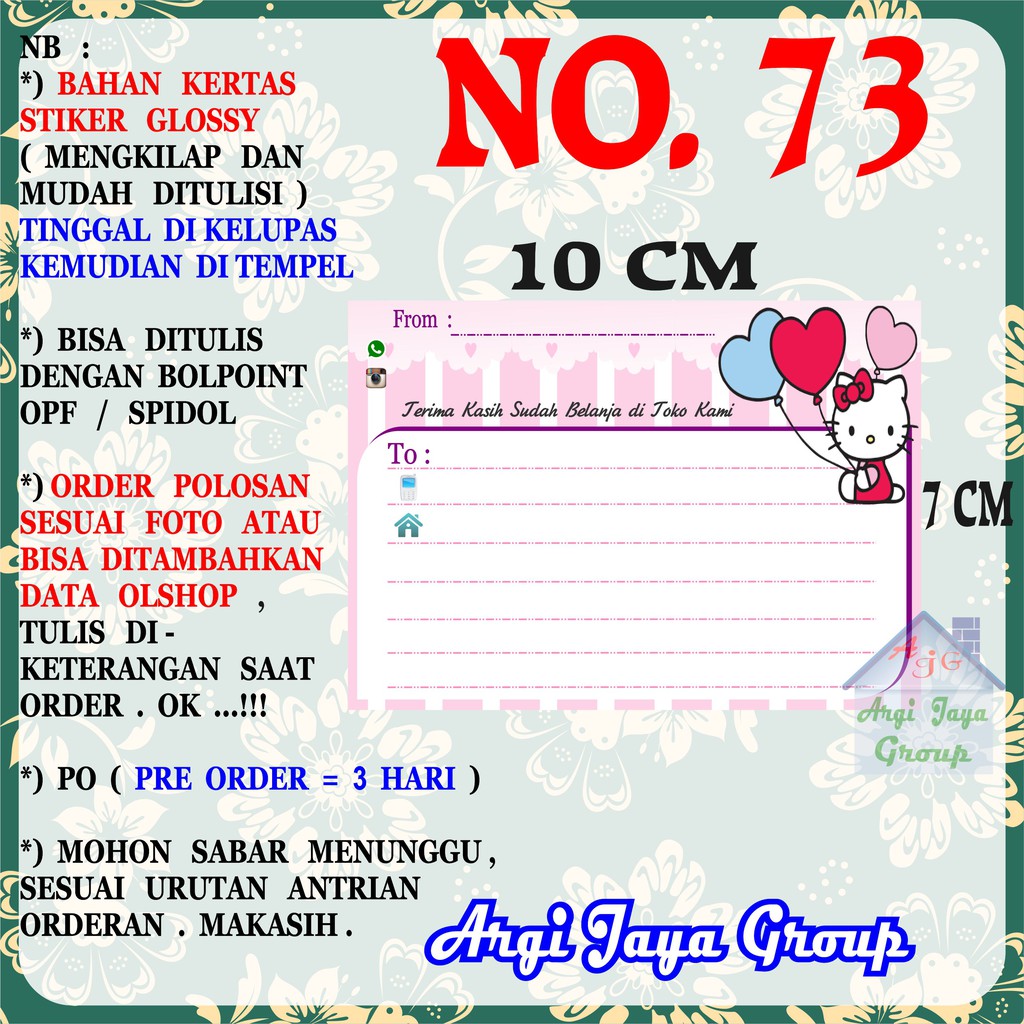 

Stiker Pengiriman - Sticker Alamat Olshop Murah Nomer 73 - 10x7 cm - Glossy